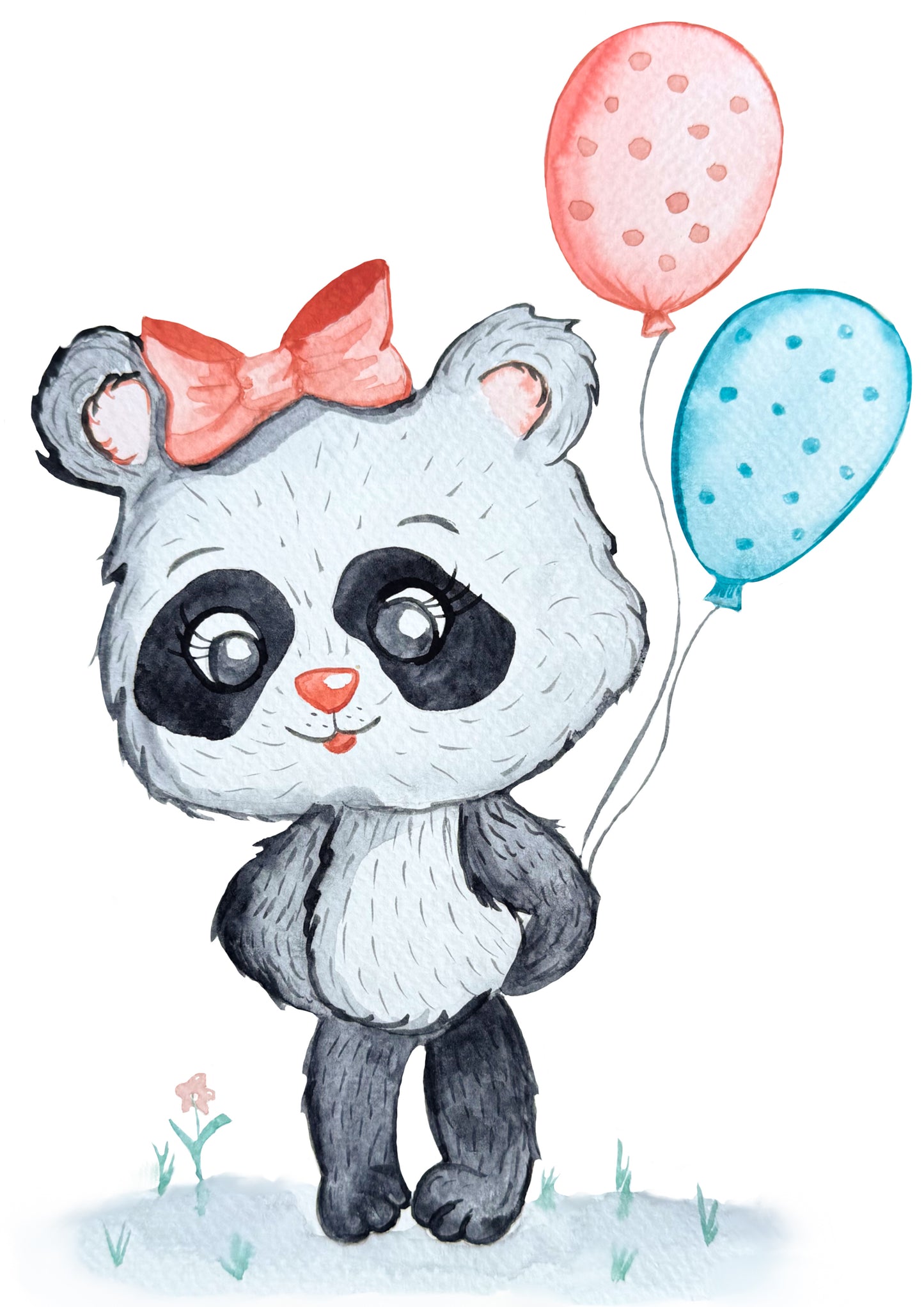 Poster süßer Panda, Geschenk Panda mit Luftballons Kunst Aquarell Wand Dekor Poster, Druck Digital Download