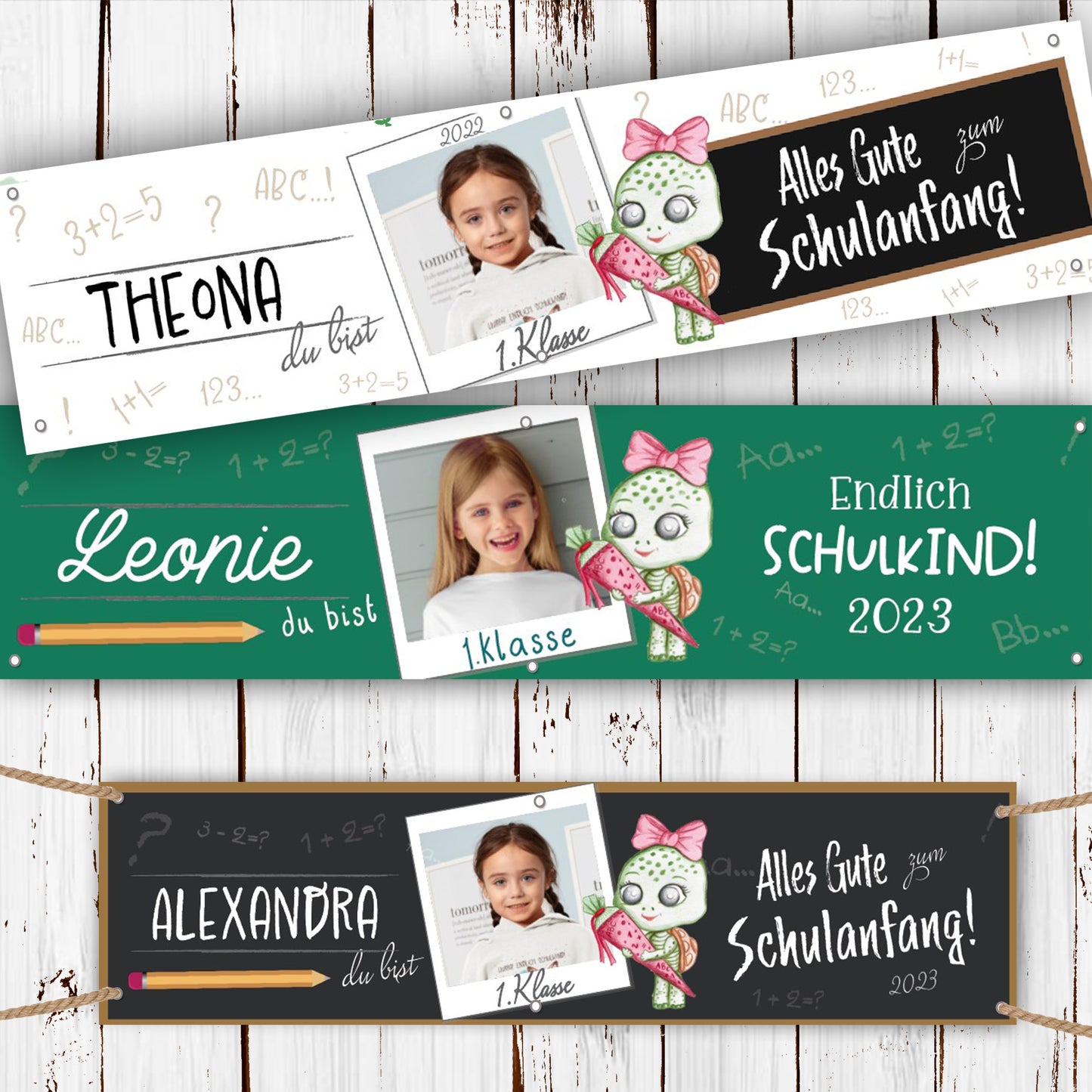 Banner Schulanfang 200x50cm Motiv- Schildkröte mit Zuckertüte