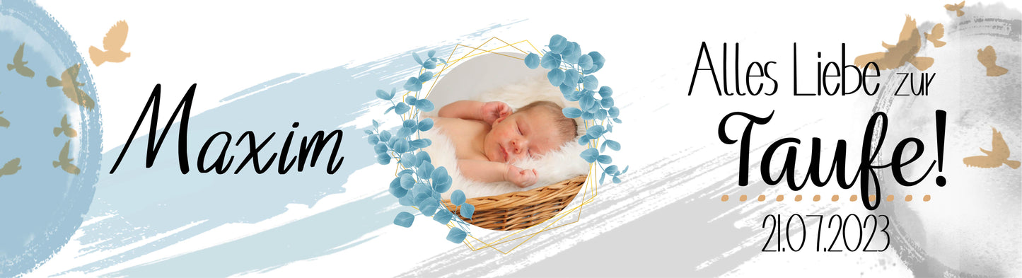 Banner für Taufe individuell mit Foto und Name + Datum