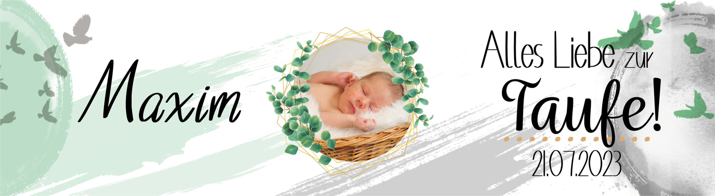 Banner für Taufe individuell mit Foto und Name + Datum