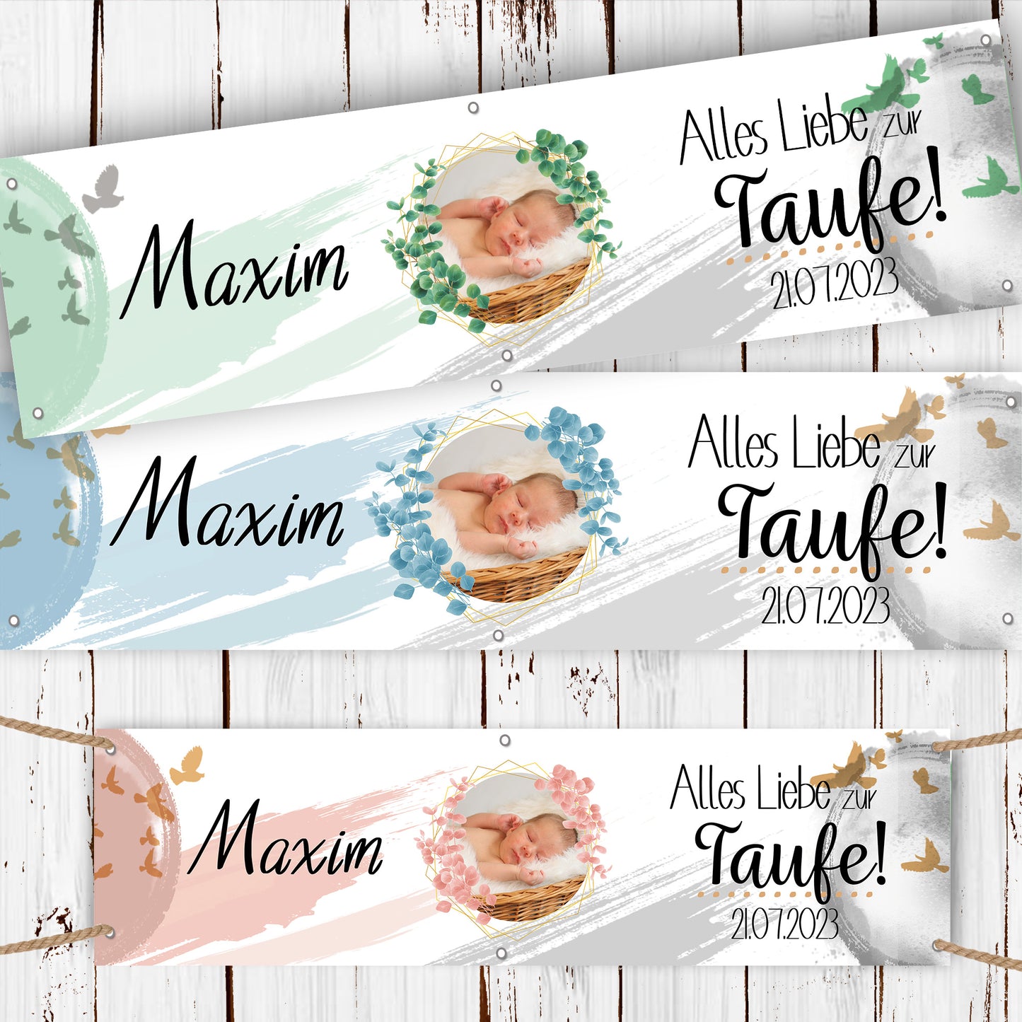 Banner für Taufe individuell mit Foto und Name + Datum