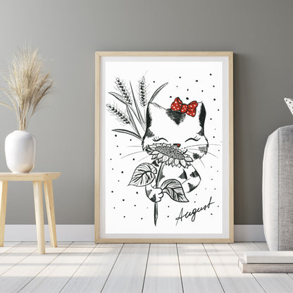 Poster Katze , Geschenk Katze Kunst Schwarz-Weiß Wand Dekor Poster, Druck Digital Download