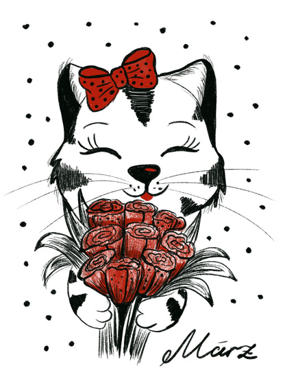 Poster Katze März Tier, Geschenk Katze Kunst Schwarz-Weiß Wand Dekor Poster, Druck Digital Download