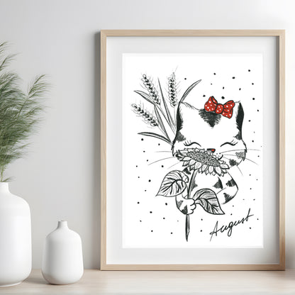 Poster Katze , Geschenk Katze Kunst Schwarz-Weiß Wand Dekor Poster, Druck Digital Download