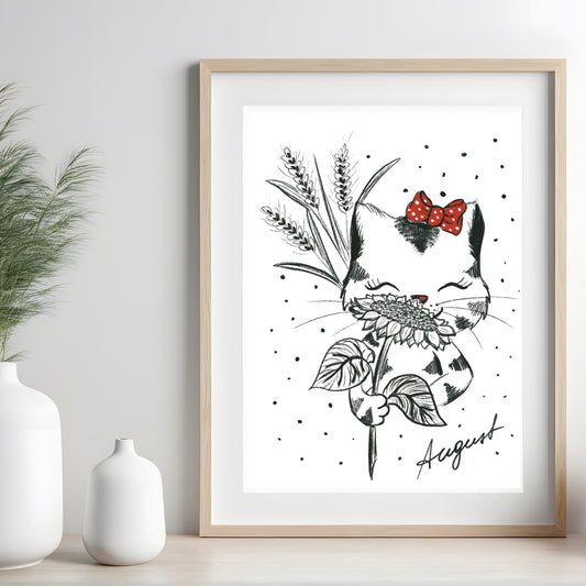 Poster Katze , Geschenk Katze Kunst Schwarz-Weiß Wand Dekor Poster, Druck Digital Download