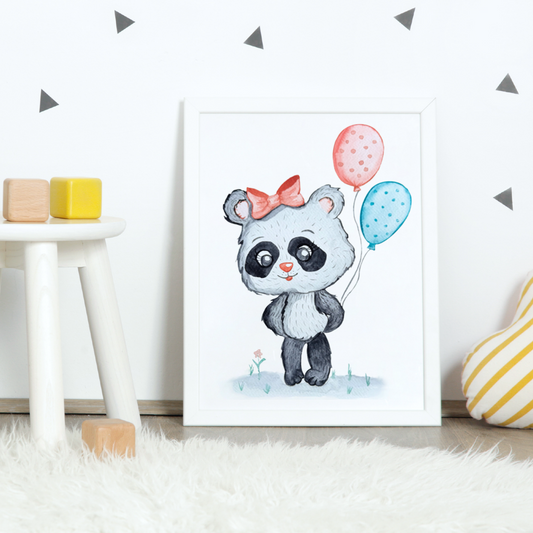 Poster süßer Panda, Geschenk Panda mit Luftballons Kunst Aquarell Wand Dekor Poster, Druck Digital Download