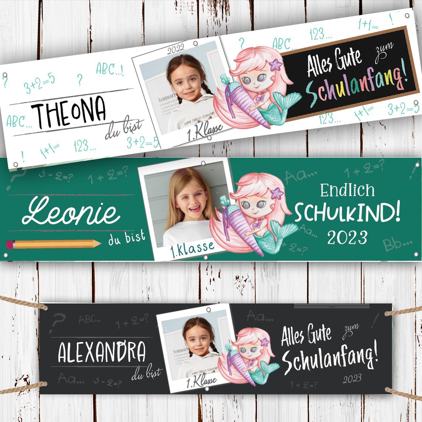 Banner Einschulung mit Foto 200x50cm Motiv- Meerjungfrau