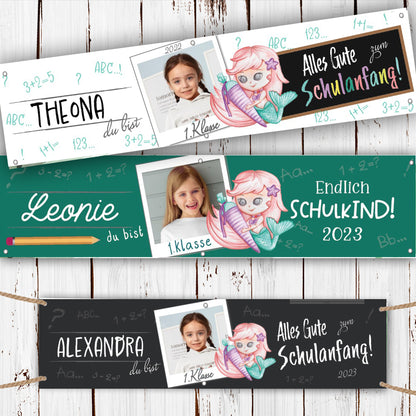 Banner Einschulung mit Foto 200x50cm Motiv- Meerjungfrau