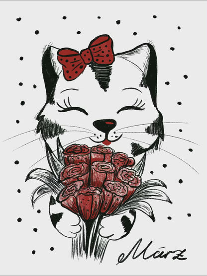 Poster Katze März Tier, Geschenk Katze Kunst Schwarz-Weiß Wand Dekor Poster, Druck Digital Download