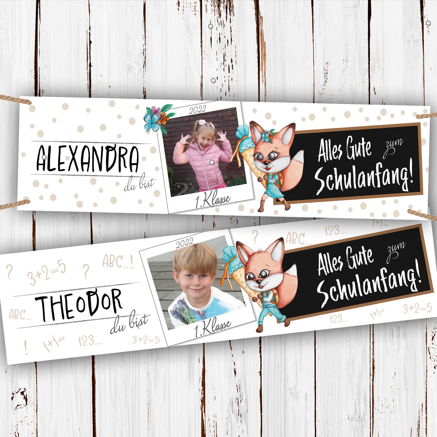 Banner zur Einschulung mit Foto 200x50cm Motiv- Fuchs