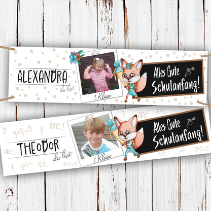 Banner zur Einschulung mit Foto 200x50cm Motiv- Fuchs