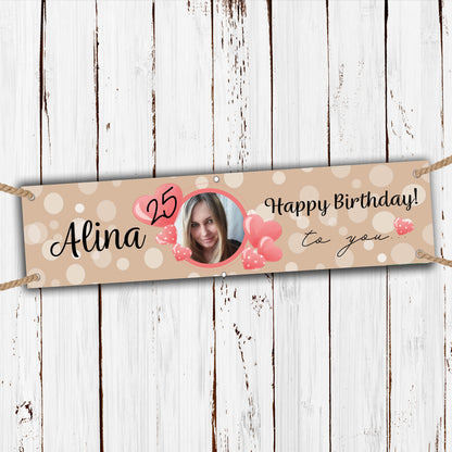 Banner zum Geburtstag 200x50cm - personalisiert- beige mit Herz